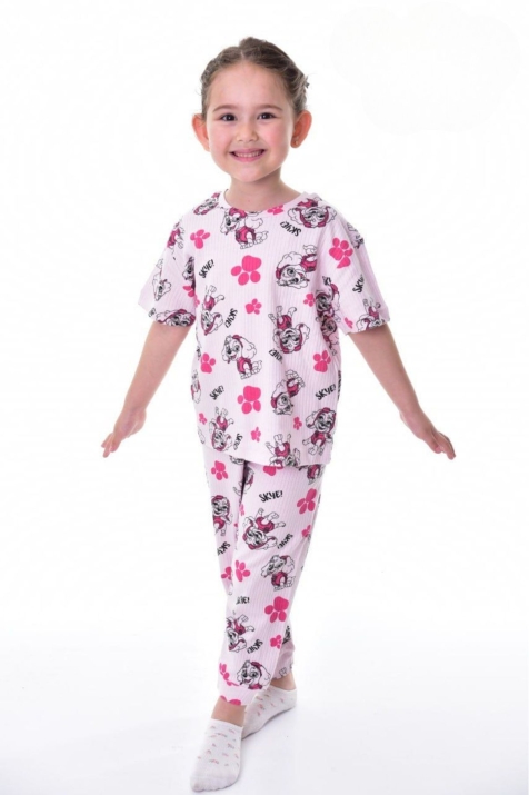 Пижама за момиче с къс ръкав, розов цвят 