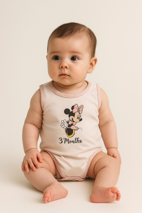 Бебешко боди потник Мини Маус, бял цвят