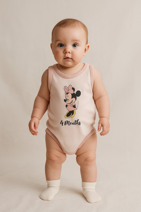 Бебешко боди потник Мини Маус, бял цвят