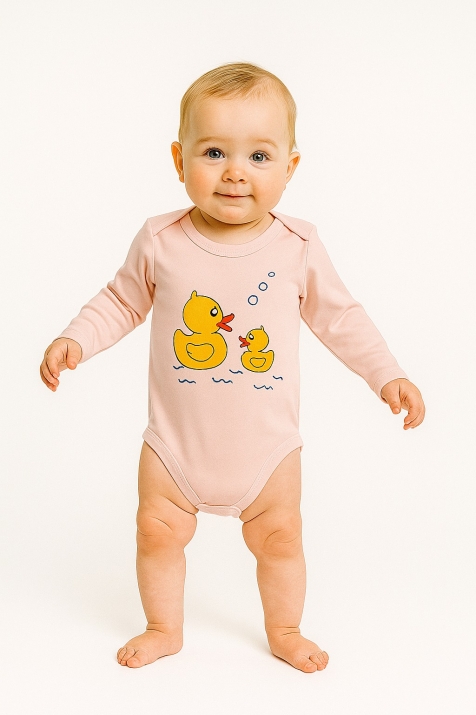 Бебешко боди дълъг ръкав с патенца, розов цвят