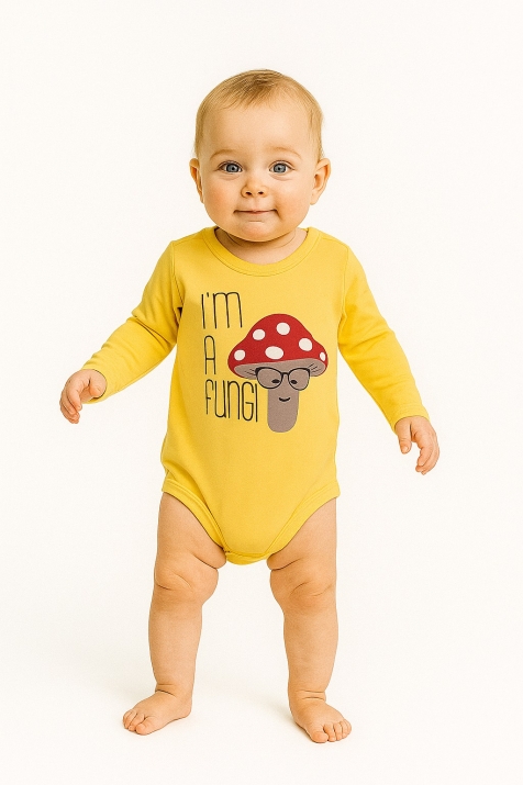 Бебешко боди дълъг ръкав с гъба, жълт цвят