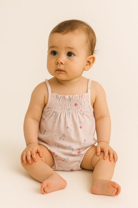 Детско боди потник момиче на цветя, розов цвят