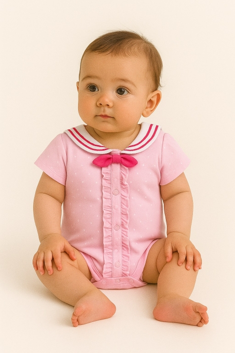 Бебешко боди момиче къс ръкав, розов цвят