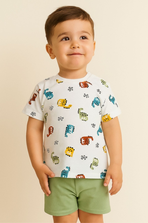 Детски комплект за момче с къс ръкав, зелен цвят 