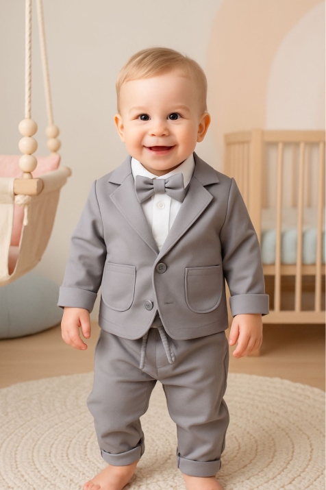 Детски комплект за момче от 4 части с боди, сив цвят