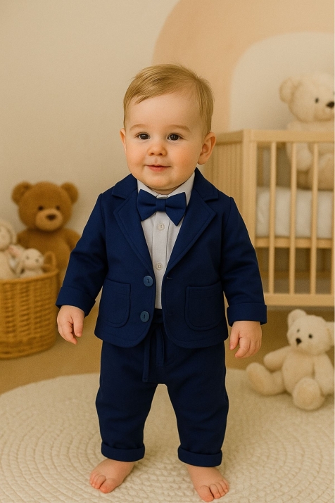 Детски комплект за момче от 4 части с боди, тъмно син цвят