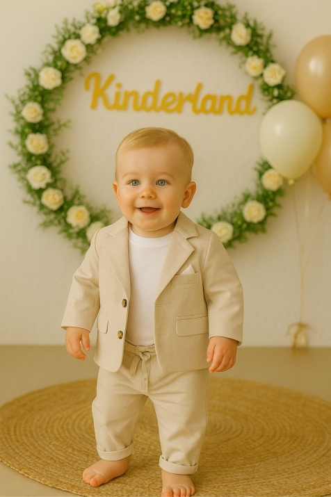 Детски комплект за момче с тениска, бежов цвят