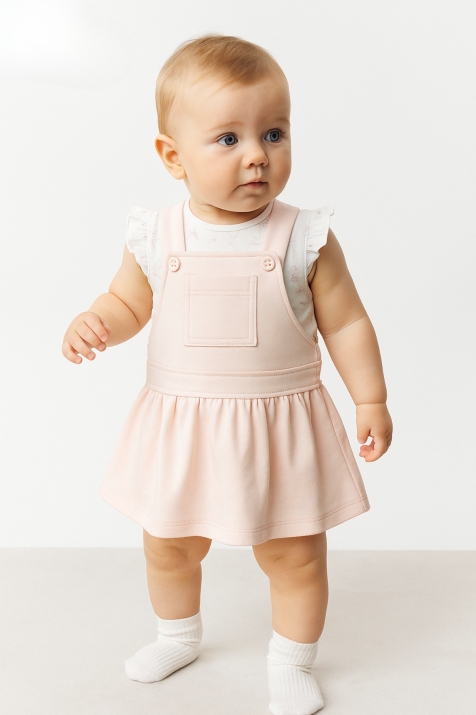 Бебешки сукман с туника от органичен памук, розов цвят