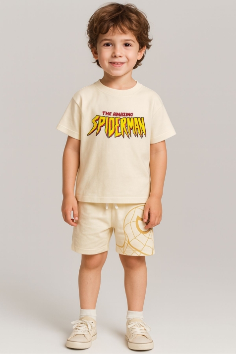 Детски комплект за момче с къс ръкав, бежов цвят