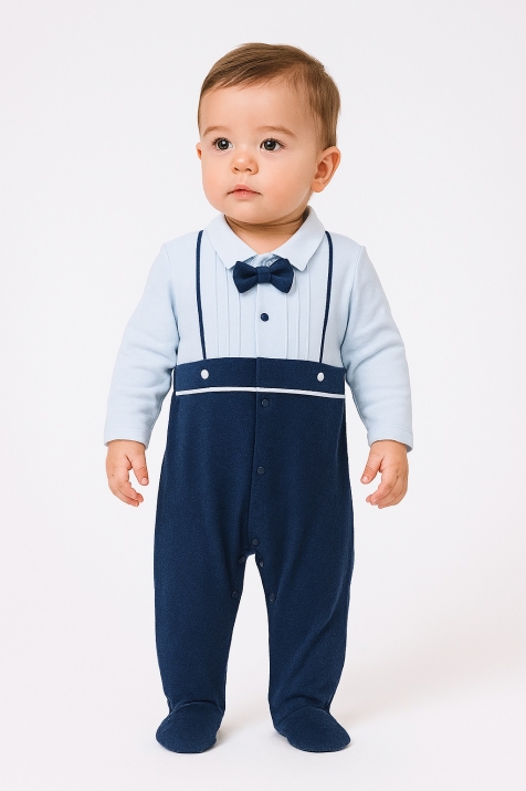Бебешки гащеризон момче дълъг ръкав, син цвят