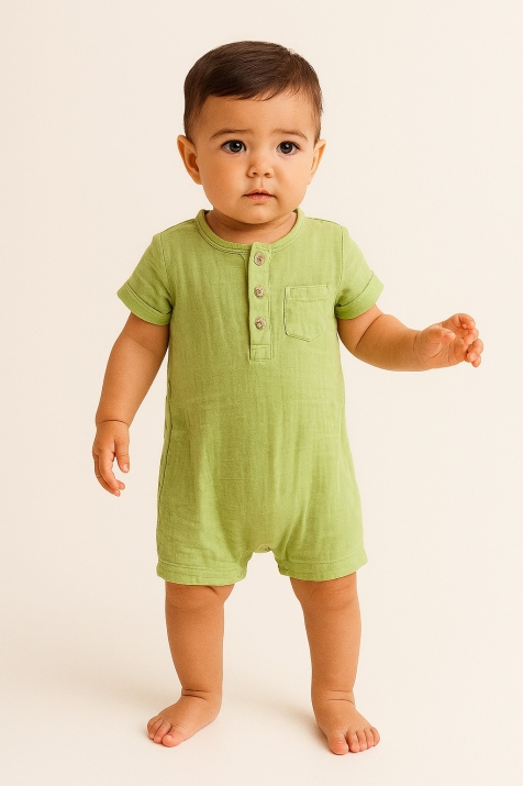 Детски гащеризон момче къс ръкав, зелен цвят