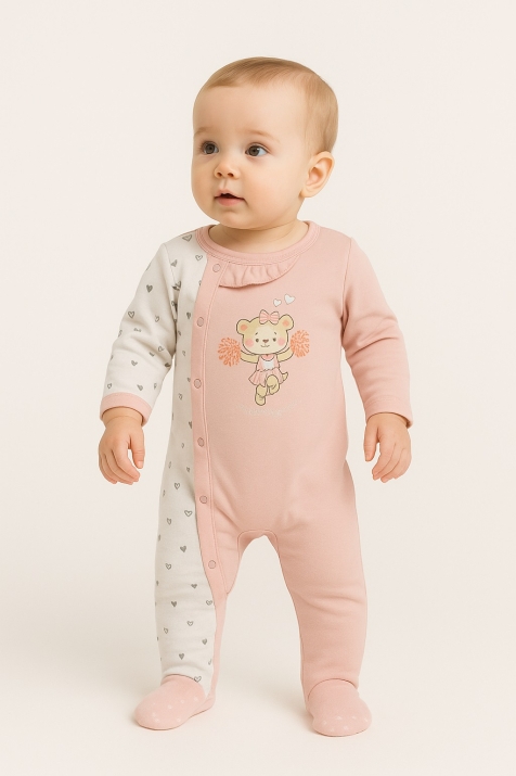 Бебешки гащеризон момиче дълъг ръкав, розов цвят