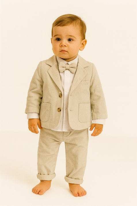Детски комплект момче дълъг ръкав 3 части, бежов цвят