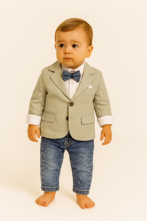 Детски комплект момче дълъг ръкав 3 части, зелен цвят