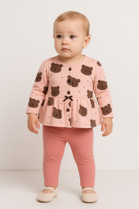 Детски комплект за момиче от 3 части, розов цвят 