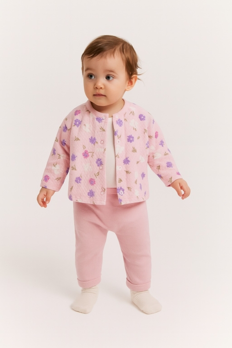 Детски комплект за момиче от 3 части, розов цвят