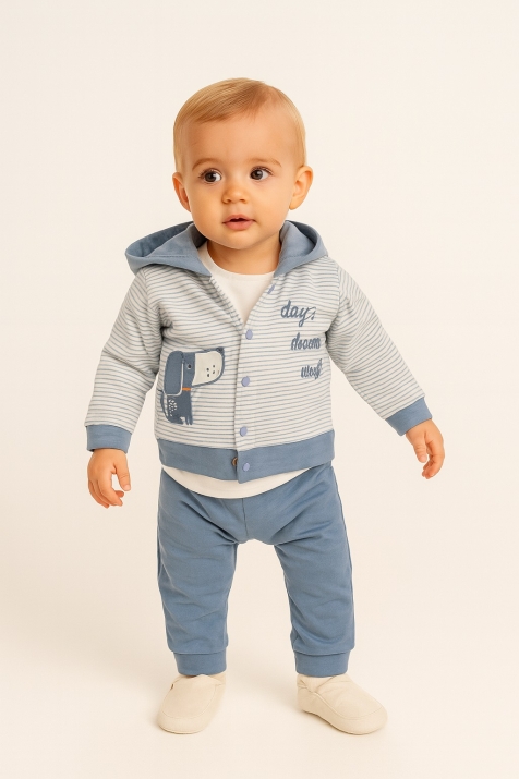 Бебешки комплект за момче с дълъг ръкав от 3 части, син цвят