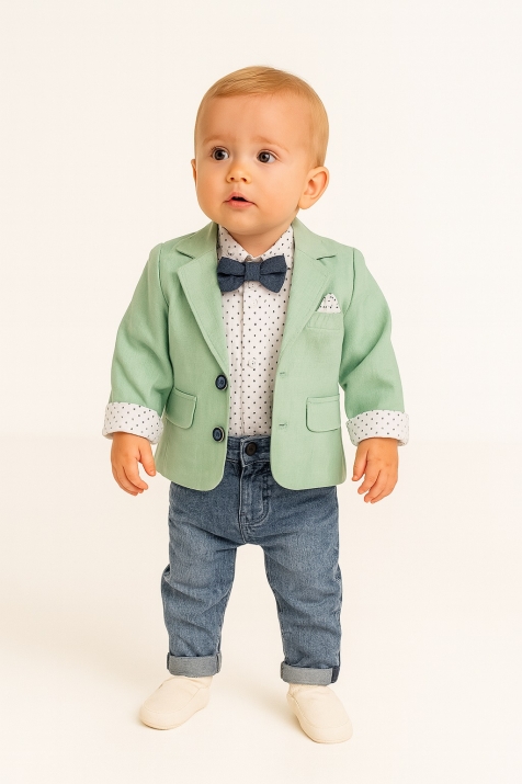 Бебешки официален комплект момче 4 части, зелен цвят