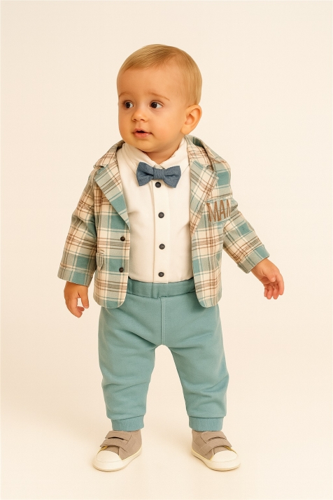 Детски комплект момче дълъг ръкав 3 части, зелен цвят