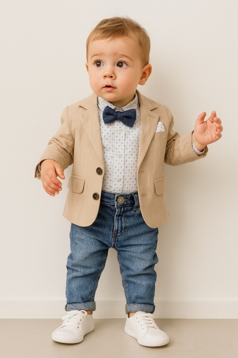 Бебешки официален комплект момче 4 части, бежов цвят