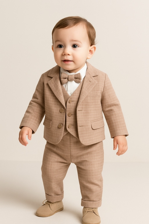 Детски комплект момче дълъг ръкав 3 части, кафяв цвят