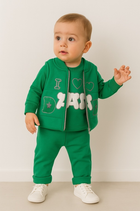 Бебешки комплект момче дълъг ръкав 3 части, зелен цвят