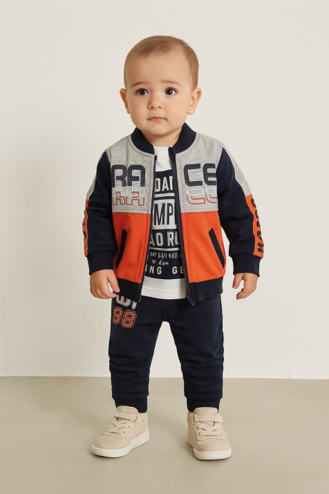 Детски комплект момче дълъг ръкав 3 части, син цвят