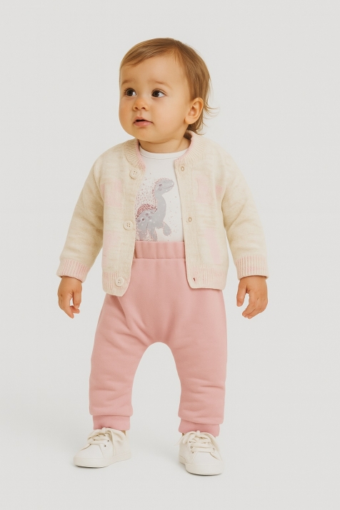 Детски комплект момиче дълъг ръкав 3 части, бежов цвят