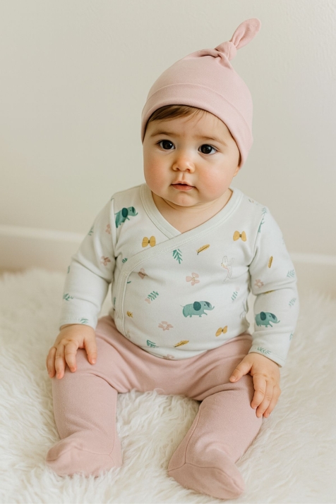 Бебешки комплект за момиче с дълъг ръкав, бежов цвят 