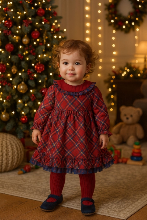 Детска рокля с дълъг ръкав, червен цвят