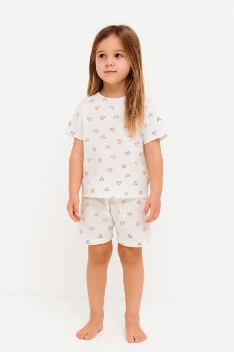 Детска пижама за момиче с къс ръкав, бял цвят