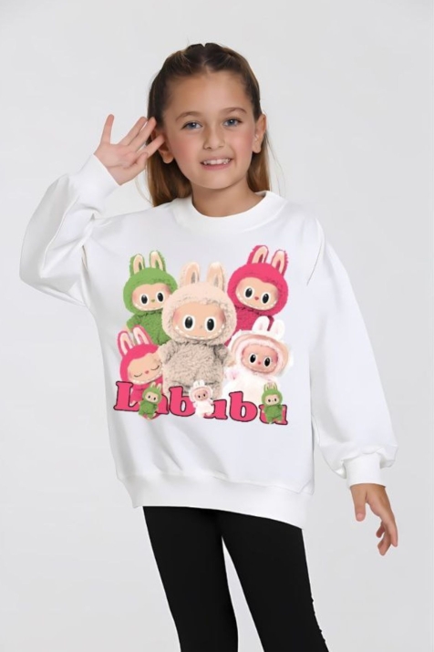 Детска блуза за момиче с дълъг ръкав, цвят екрю