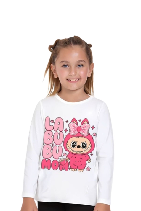 Детска блуза за момиче с дълъг ръкав, цвят екрю