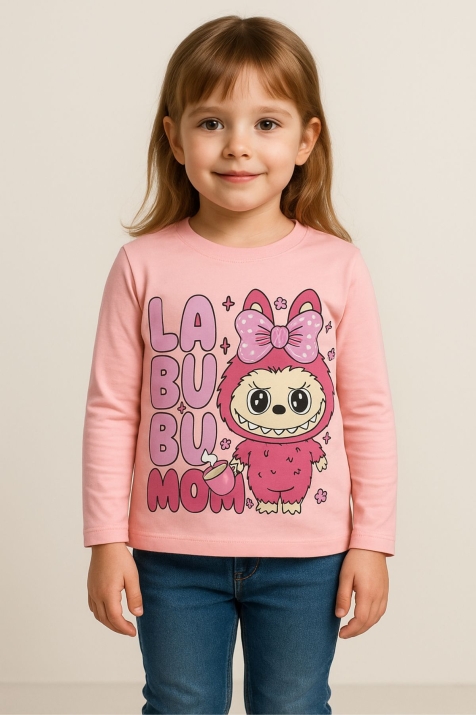Детска блуза за момиче с дълъг ръкав, розов цвят