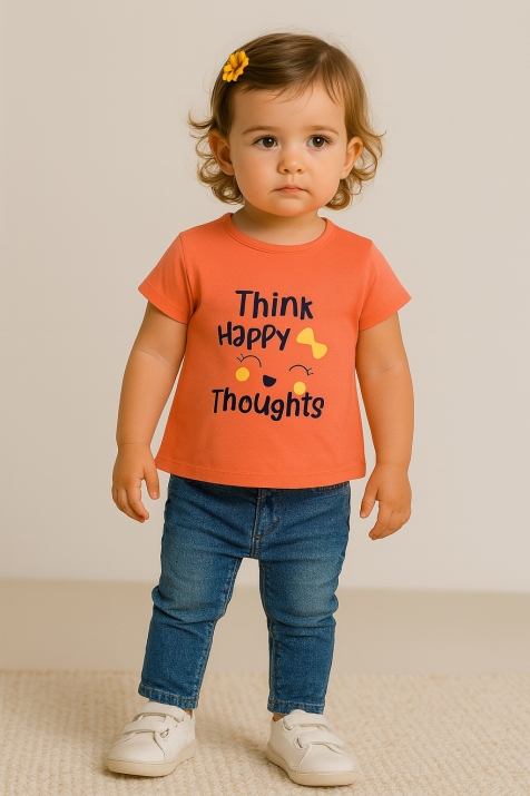 Бебешка тениска момиче, оражев цвят