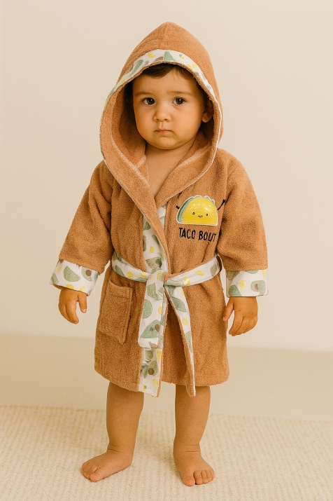Детски халат за баня с коланче, оранжев цвят