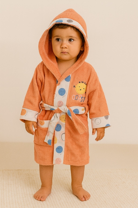 Детски халат за баня с коланче, оранжев цвят