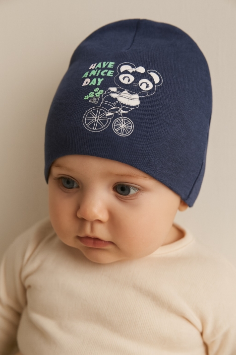 Бебешка шапка с мече, тъмно син цвят