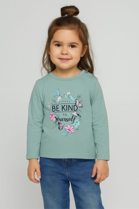 Детска блуза за момиче с дълъг ръкав, зелен цвят