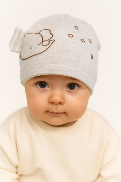 Бебешка шапка със слонче, бежов цвят