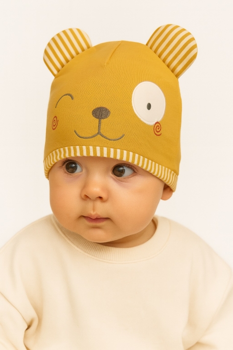 Бебешка шапка с мече, жълт цвят