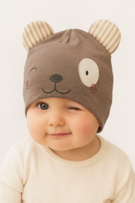 Бебешка шапка с мече, сив цвят