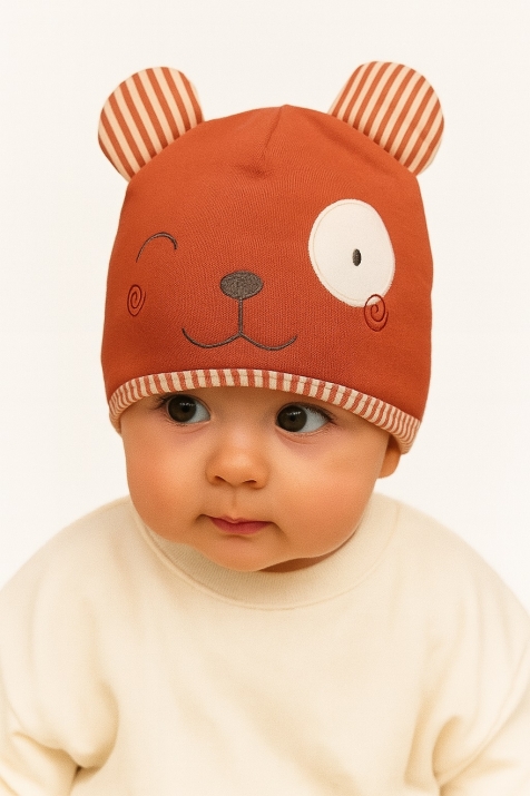 Бебешка шапка с мече, оранжев цвят