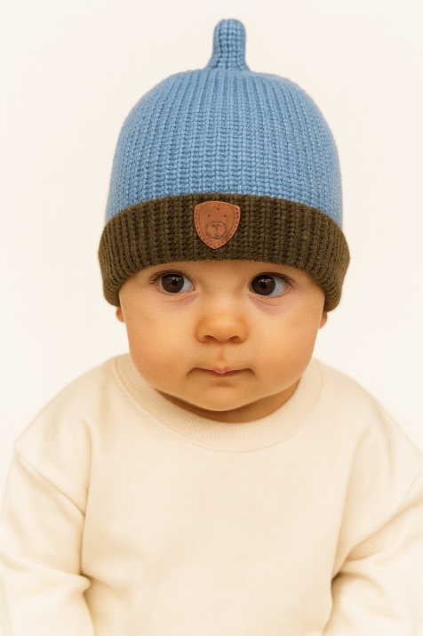 Бебешка шапка момче, син цвят