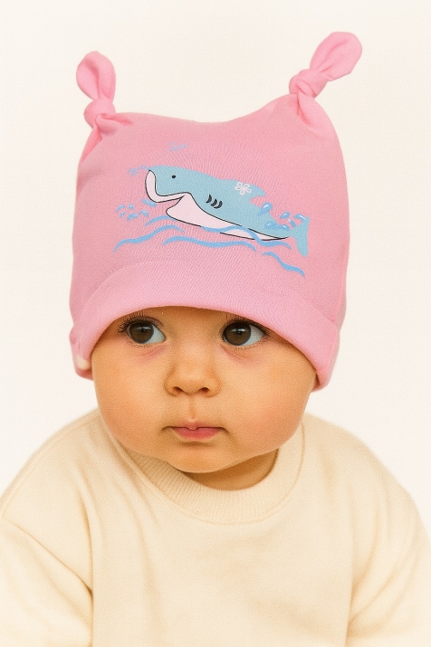 Бебешка шапка момиче, розов цвят