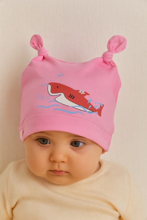 Бебешка шапка момиче, розов цвят