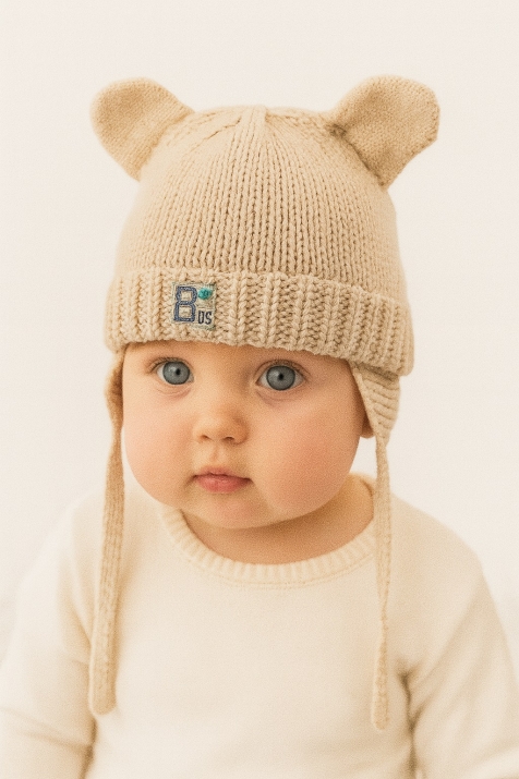 Бебешка шапка момче, бежов цвят