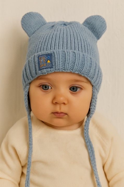 Бебешка шапка момче, син цвят