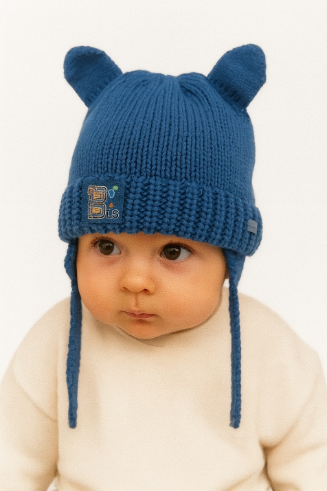 Бебешка шапка момче, син цвят