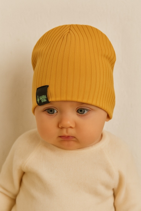 Бебешка шапка момче, жълт цвят
